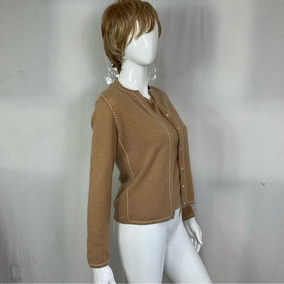 Loro Piana Set of 2 Womens Cashmere Knitted Cardigan Sweater & Top Camel Size S - Picture 4 of 13